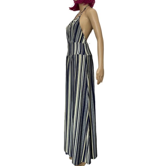 Max Studio Halter Maxi Dress Womens S Vertical Striped Multicolor Open Back - Picture 3 of 5